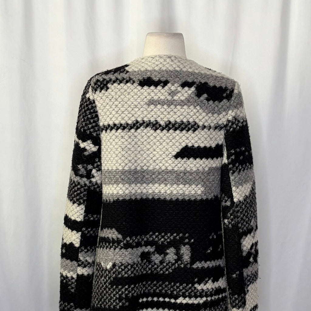 GUEST EDITOR Open Front Wool Jacket Black Gray Aztec Southwestern Western Small