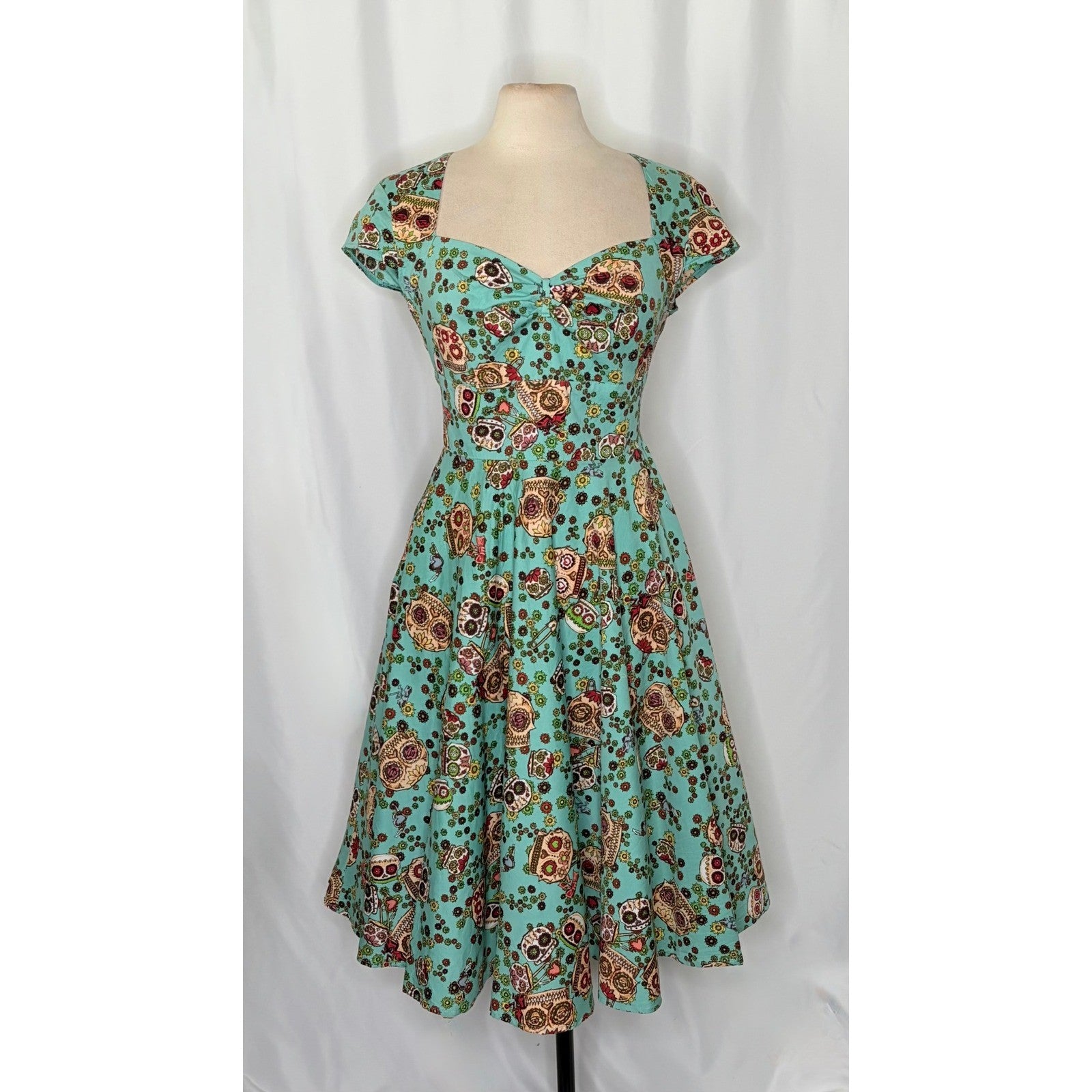 HELL BUNNY Sasha Sugar Skull Dress Dia De Los Muertos Rockabilly Retro Large