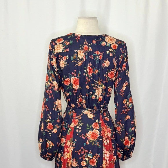 Anthropologie FARM RIO Gracia Wrap Maxi Dress Floral Birds Bohemian X-Small