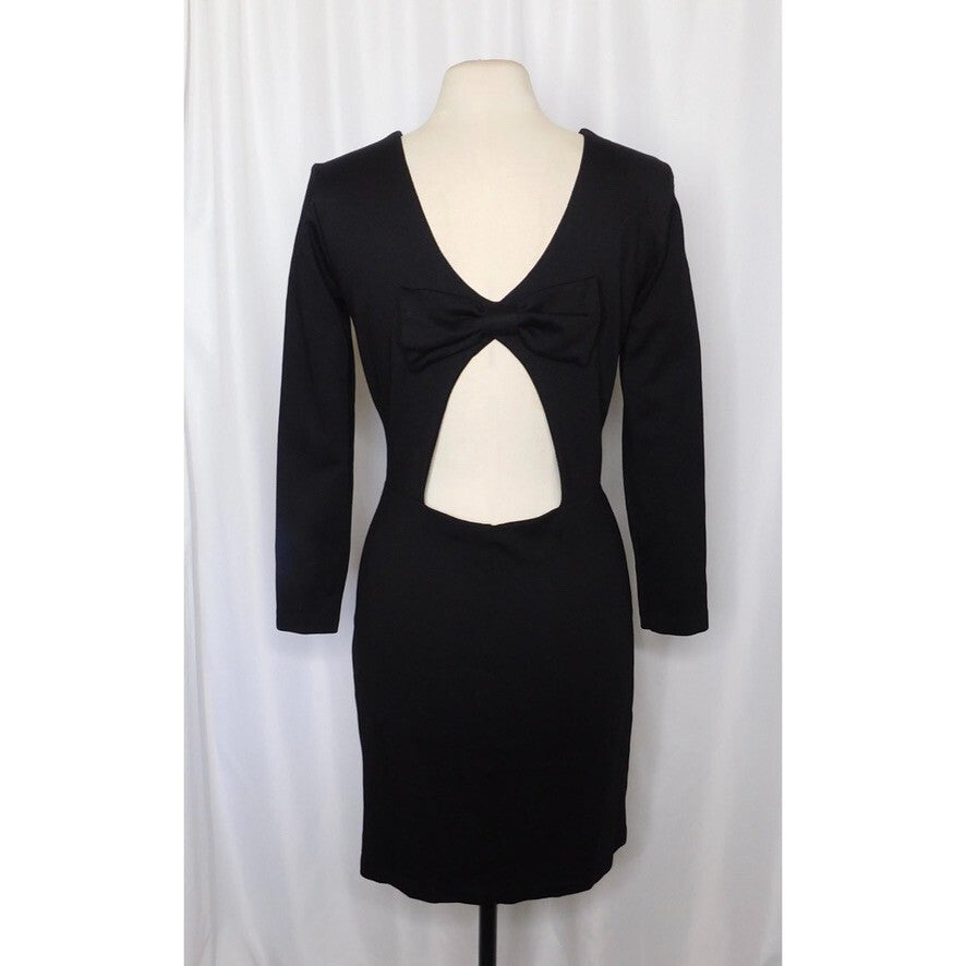 AMANDA UPRICHARD Black Open Back Bow Ponte Knit Dress Sheath Classic Large