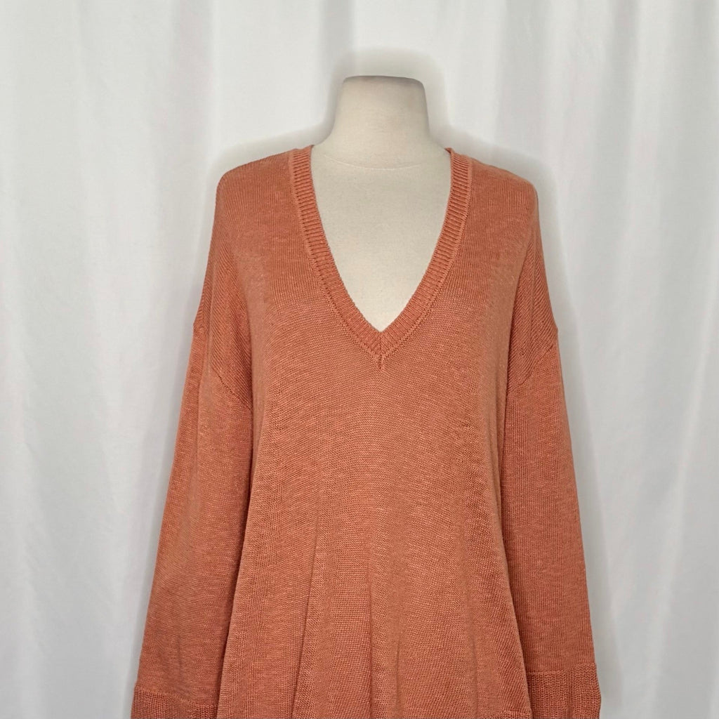 FREE PEOPLE Free-est V Neck Pullover Sweater Orange Knitwear Boho Bohemian Small