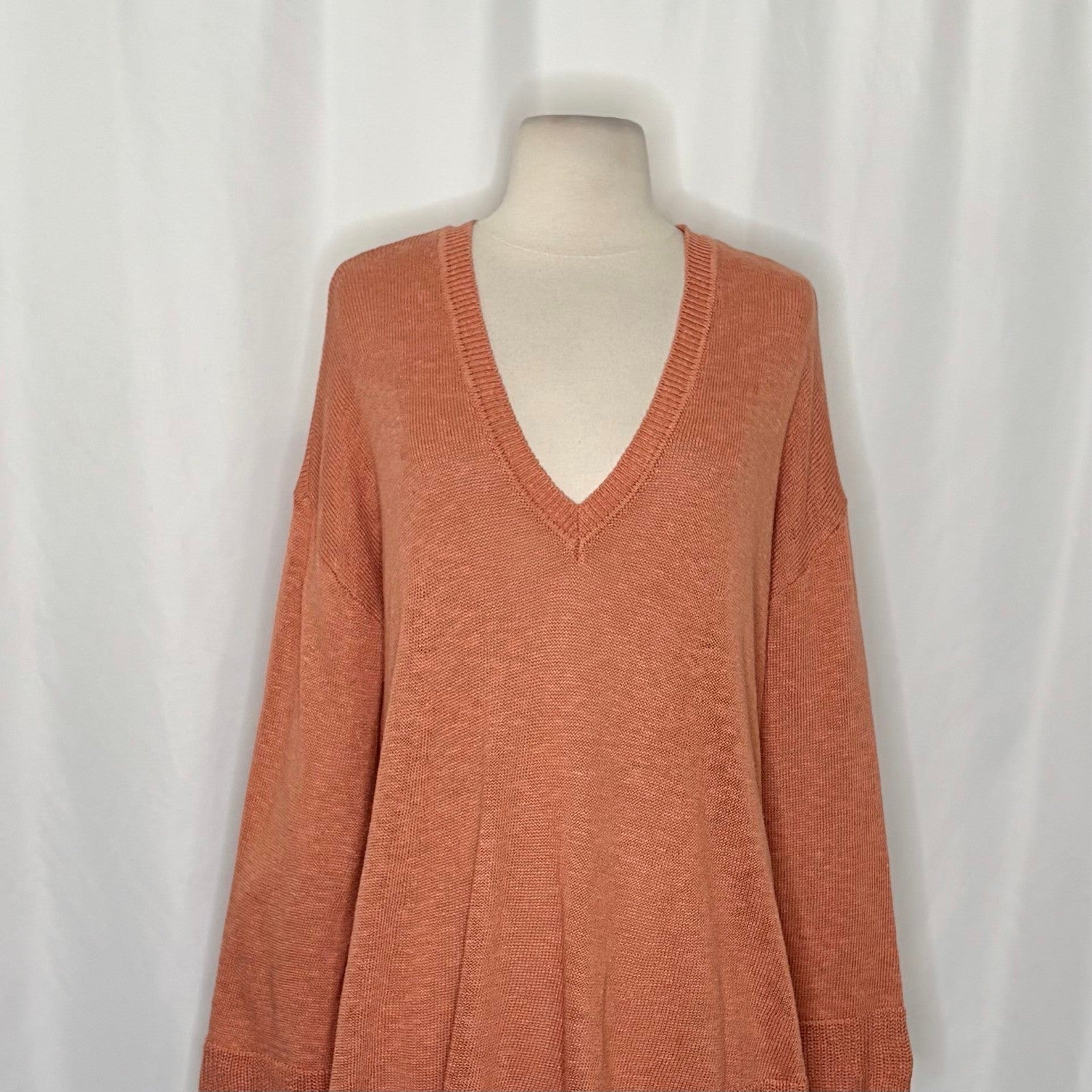 FREE PEOPLE Free-est V Neck Pullover Sweater Orange Knitwear Boho Bohemian Small
