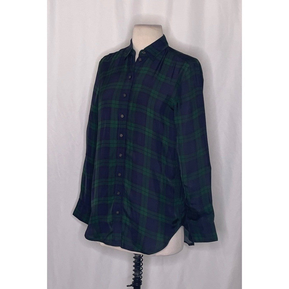 NWT!! J. CREW Drapey Button-Up Shirt Black Watch Tartan Plaid XXS XX-Small