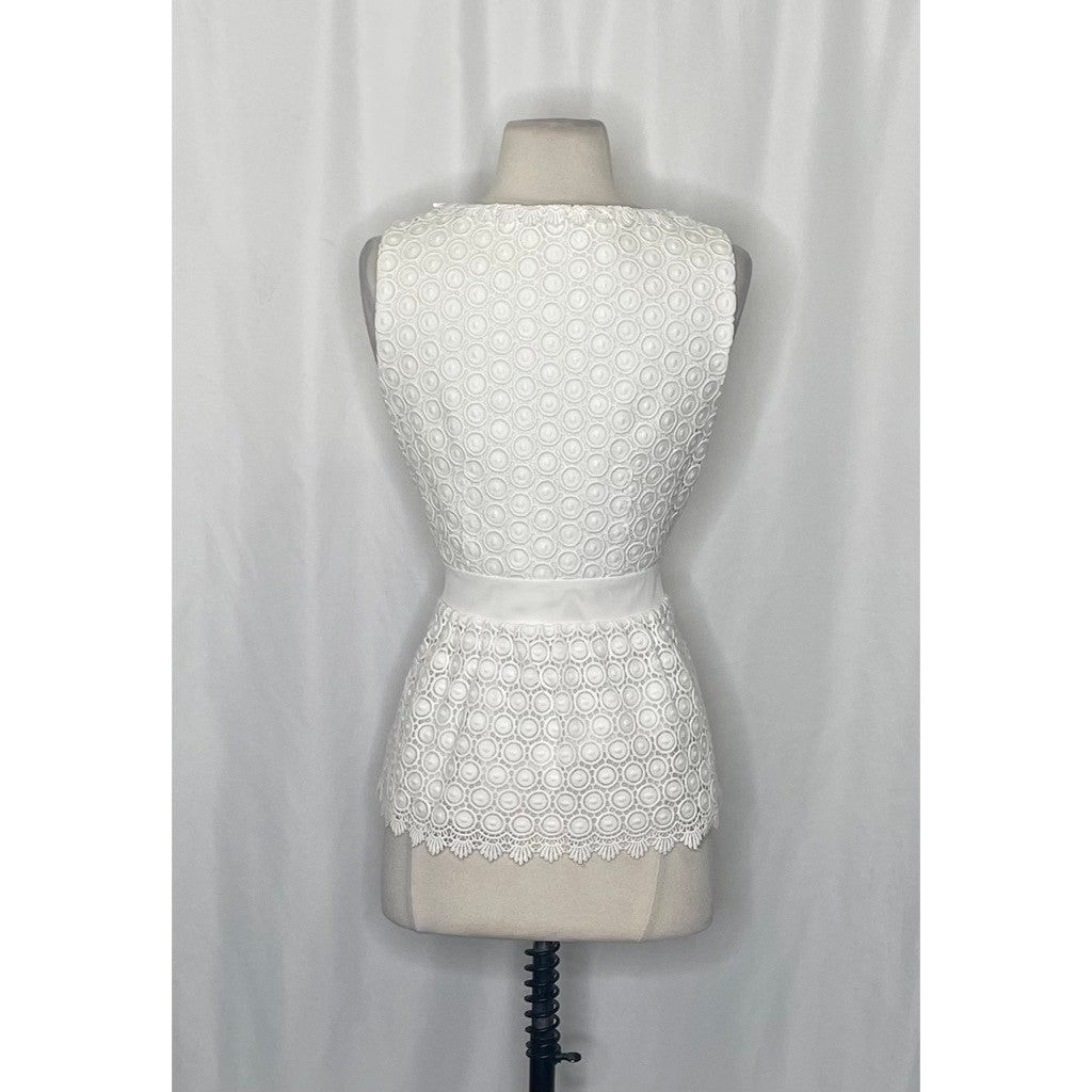 DVF DIANE VON FURSTENBERG Tavita Lace Peplum Top Blouse Solid White Size 4