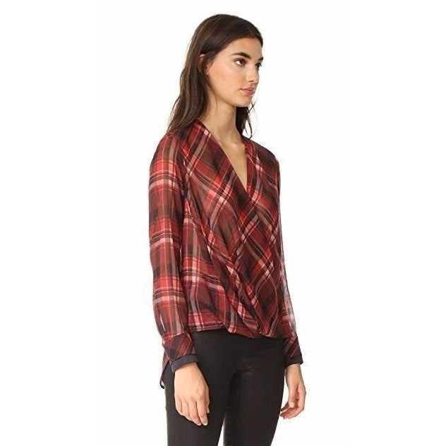 RAG & BONE Silk Victor Plaid Surplice Top Blouse Shirt Drapey High Low Medium