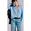 NEW! FREE PEOPLE Eloura Cashmere Henley Sweater Arctic Sky Blue Solid Knit XS