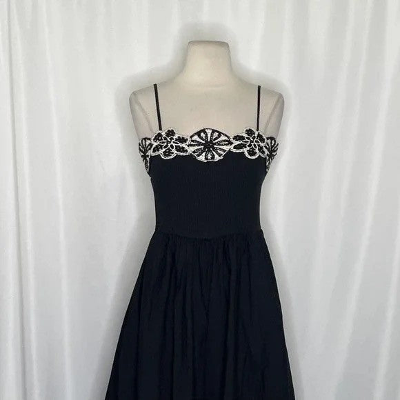 NWT! J. CREW Crochet Mixy Dress Black Crocheted Medallions Midi Pockets Small