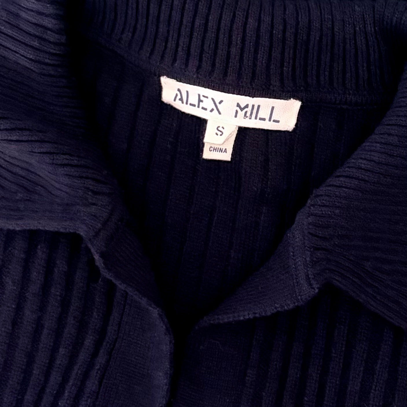 ALEX MILL Ribbed Tunic Sweater Dark Navy Blue Pullover Merino Wool Knit Small