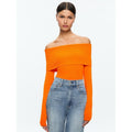 ALICE + OLIVIA Dolan Pullover Orange Blaze Knit Off The Shoulder Sweater Small