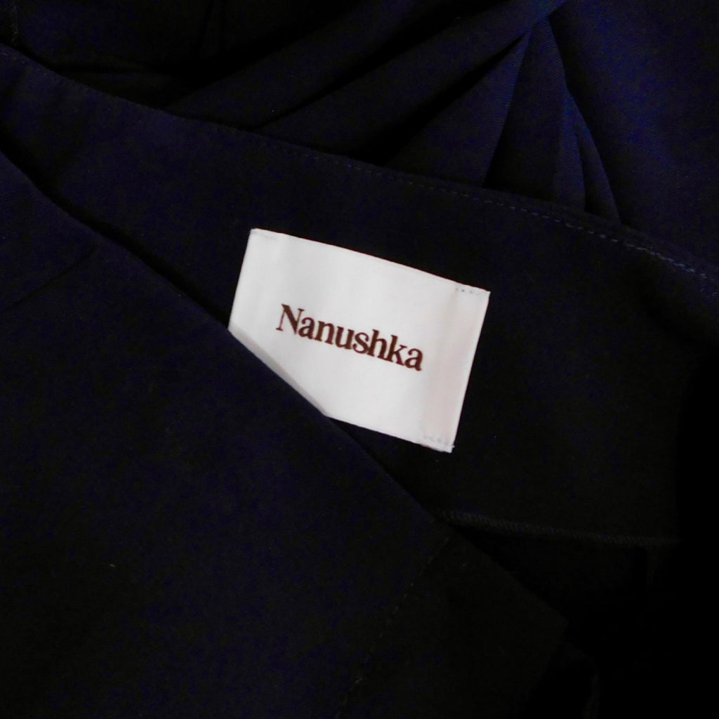 NANUSHKA Tulip Cady Flared Trousers Navy Blue Solid Slit Legs Office Small