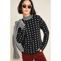 By ANTHROPOLOGIE Lizzie Mock Neck Sweater Black White Polka Dot Striped Large