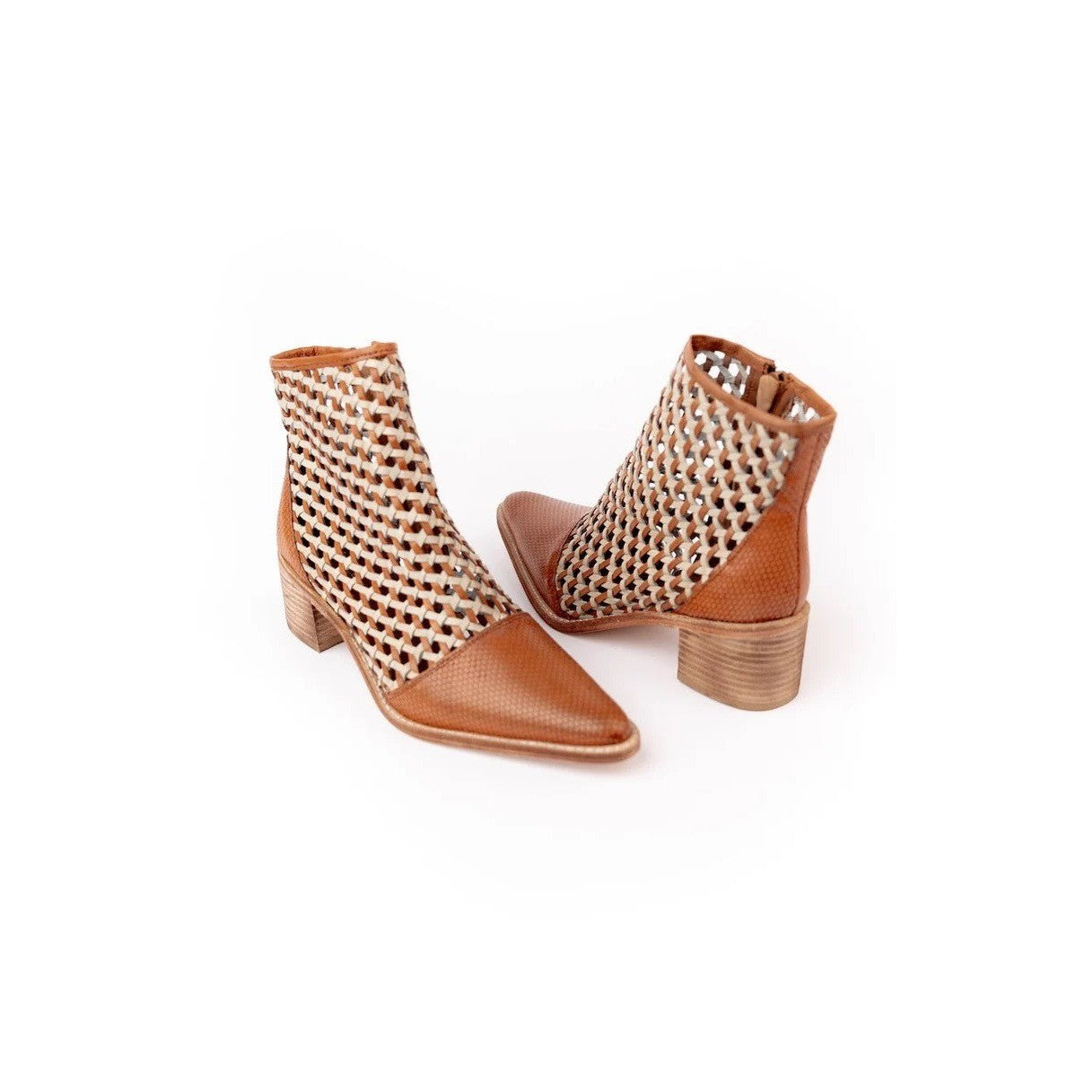 ROOLEE Opening Night Woven Ankle Boots Brown Point Toes Western Southwestern 7