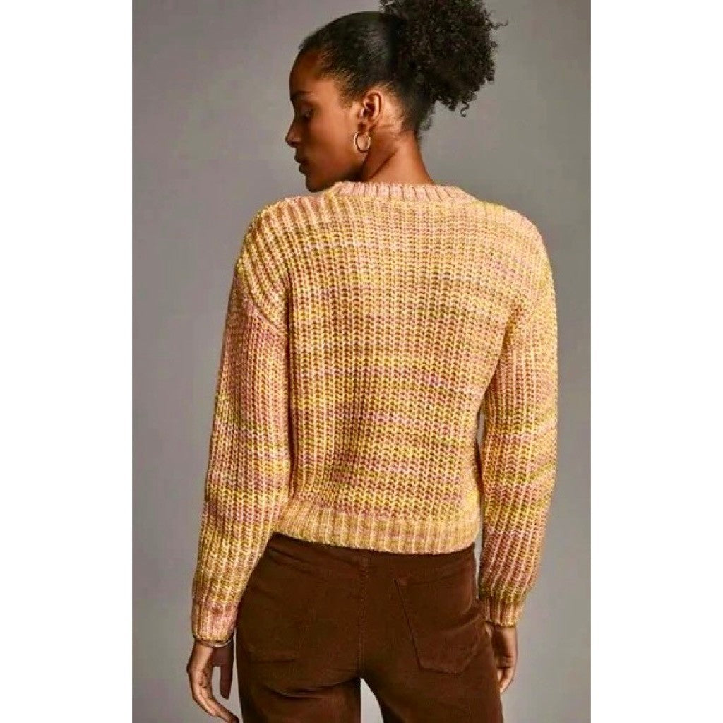 ANTHROPOLOGIE Ribbed Obi Melange Crewneck Sweater Pullover Knit Marled Small