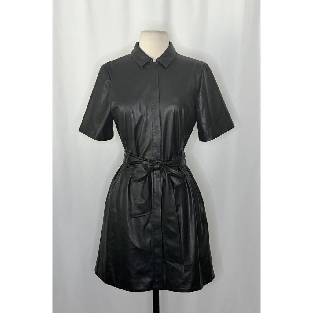 NWT!! J. CREW Solid Black Button Front Faux Leather Dress Belted Vegan Small