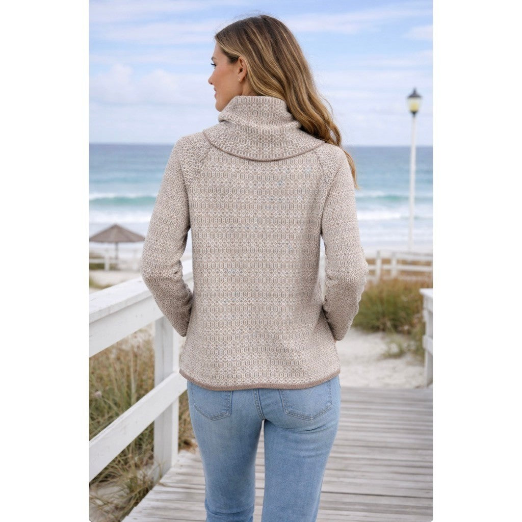 TOMMY BAHAMA Wool Blend Cowl Neck Sweater Coastal Geometric Raglan Knit Small