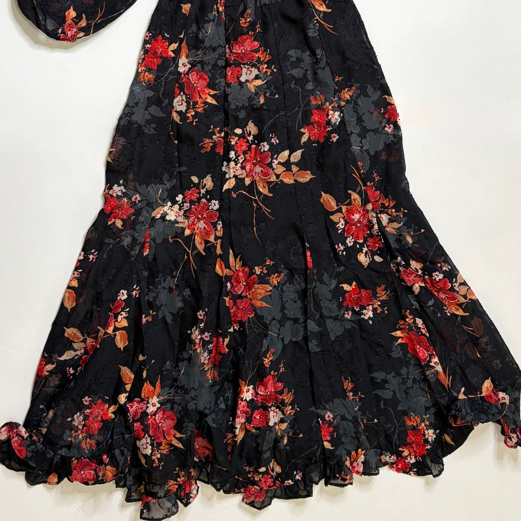NWT!! BALTIC BORN Estefania Maxi Dress Black Floral Romantic Ruffle X-Small