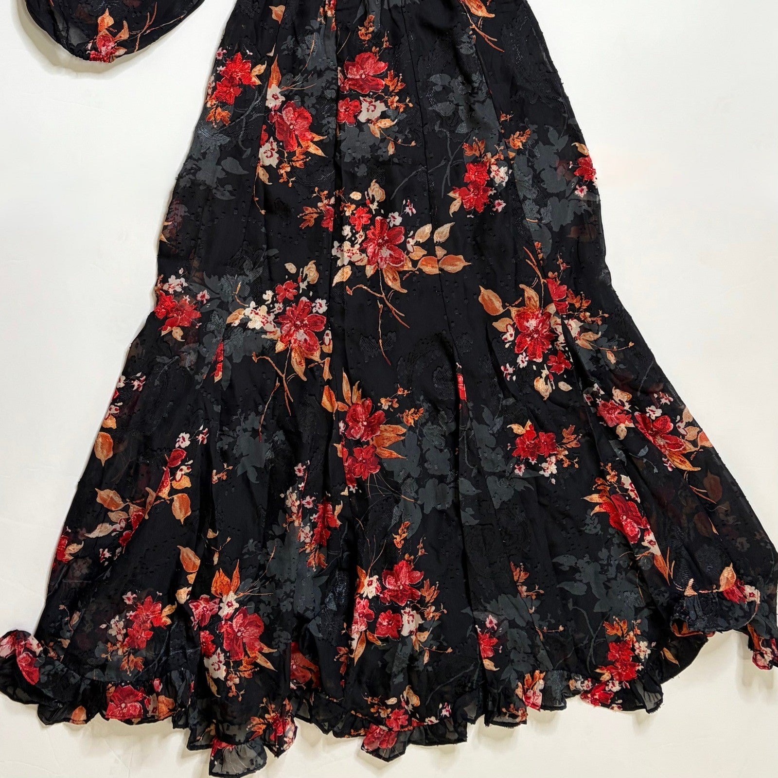 NWT!! BALTIC BORN Estefania Maxi Dress Black Floral Romantic Ruffle X-Small