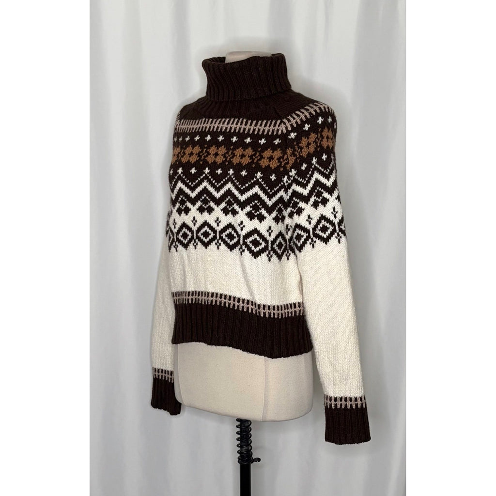 AMERICAN EAGLE Fairisle Snowdrift Turtleneck Sweater Cropped Fair Isle Small