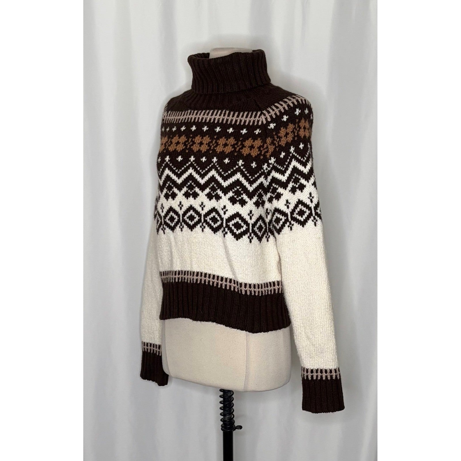AMERICAN EAGLE Fairisle Snowdrift Turtleneck Sweater Cropped Fair Isle Small