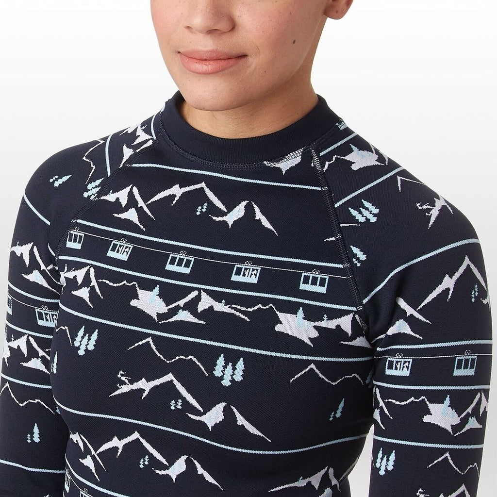 SWEATY BETTY Ski Lift Base Layer Jacquard Navy Blue Sporty Top Shirt Large
