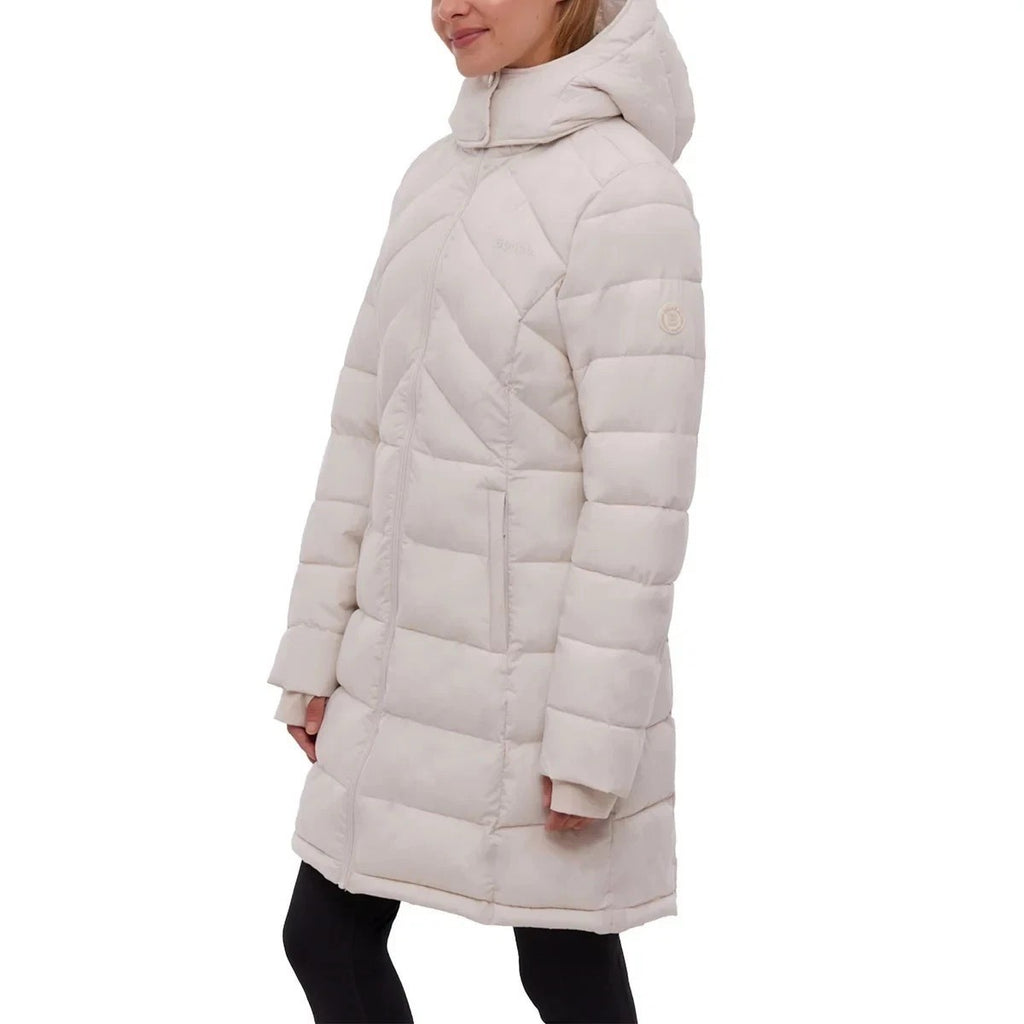 BENCH Long Hooded Puffer Coat Removable Hood Pockets Minimalist Quilted X-Small