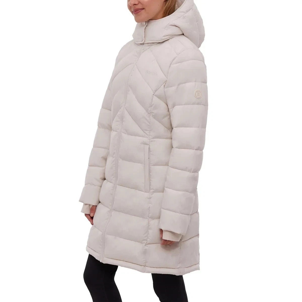 BENCH Long Hooded Puffer Coat Removable Hood Pockets Minimalist Quilted X-Small