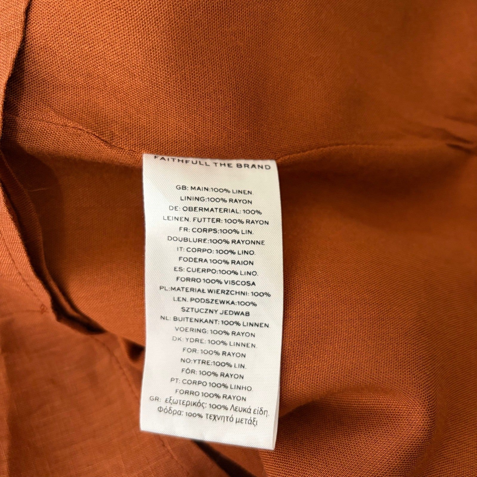 Revolve FAITHFULL THE BRAND Almero Linen Dress Brown Plain Spice Party X-Small
