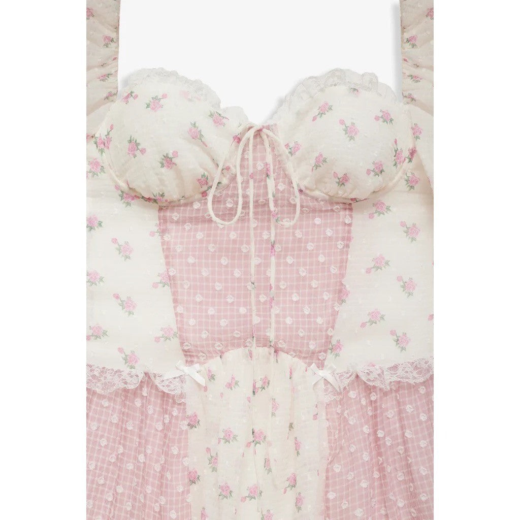 NWT!! FOR LOVE & LEMONS Francine Floral Patchwork Mini Dress Lace Coquette XS
