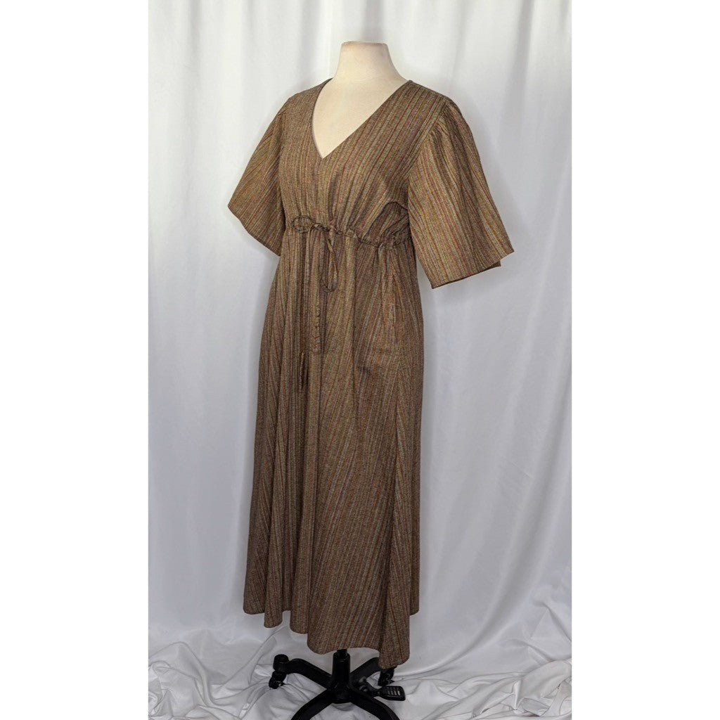 KEMI TELFORD Striped Midi Dress Cotton Tie Waist Western Retro Stripes Medium