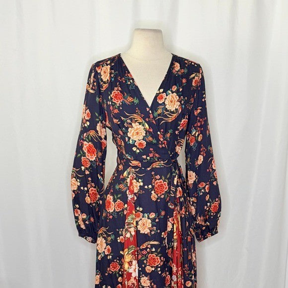 Anthropologie FARM RIO Gracia Wrap Maxi Dress Floral Birds Bohemian X-Small