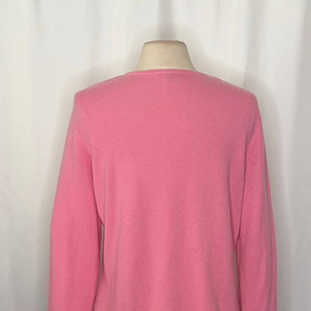 LANDS' END Pink Cashmere Pullover Sweater Solid Knitwear Preppy Barbie Large