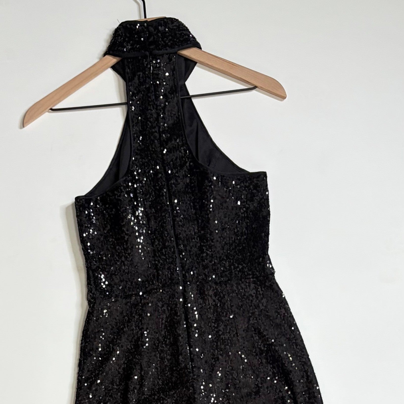 CINQ A SEPT Shelby Black Sequin Jumpsuit Halter Neck Party Cocktail Size 4