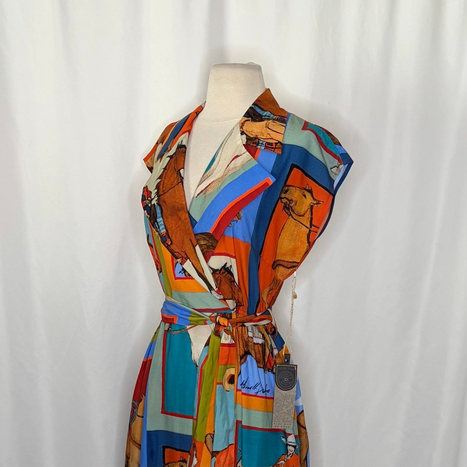 NWT!! DOUBLE D RANCH Women Of The Range Dress Western Horses Midi Bright X-Small