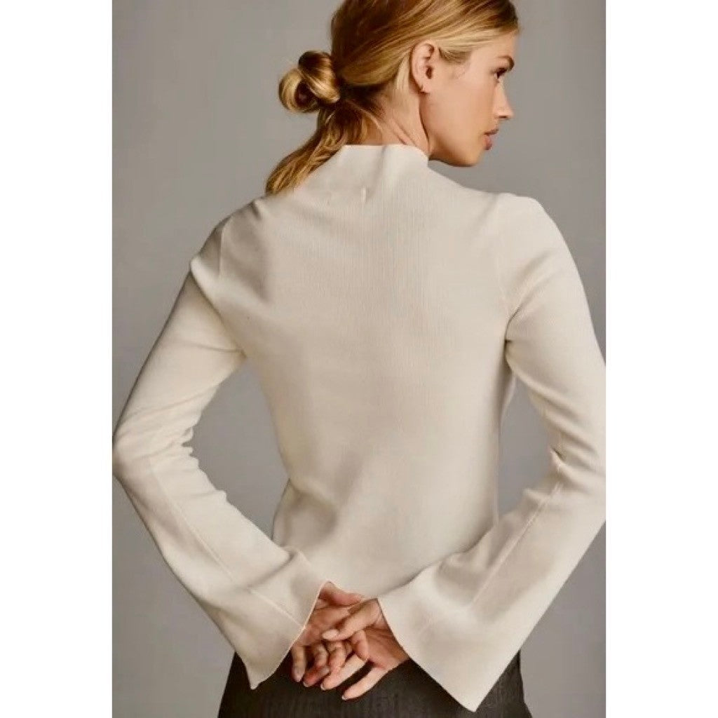 Anthropologie MAEVE Arlowe Bell Sleeve Sweater Ivory Mockneck Mock Neck Medium
