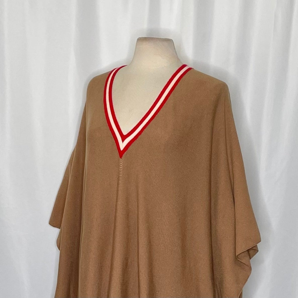 MERSEA Anywhere V Neck Poncho Birch Brown Red Stripe Mer Sea One Size OS