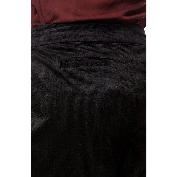 PAIGE Tinesha Corduroy Wide Leg High Rise Pants Solid Black Stretch Size 10