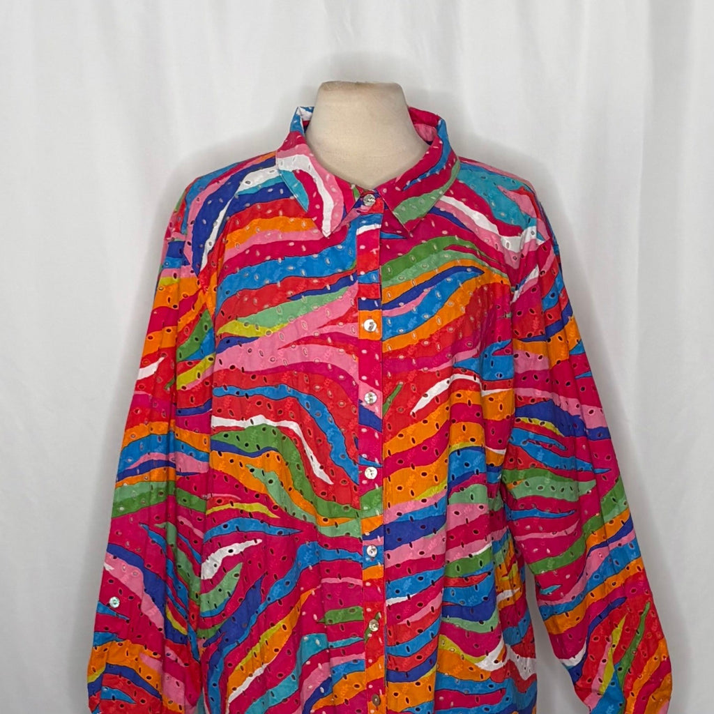 NEW!! JOHN MARK Eyelet Embroidered Watercolor Wave Print Buttondown Size 3X