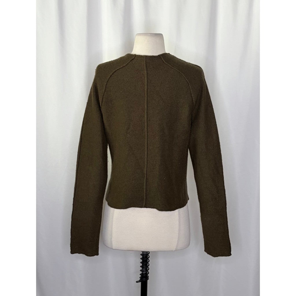 Anthropologie KNITTED & KNOTTED Green Wool Zippered Cable Knit Cardigan Medium