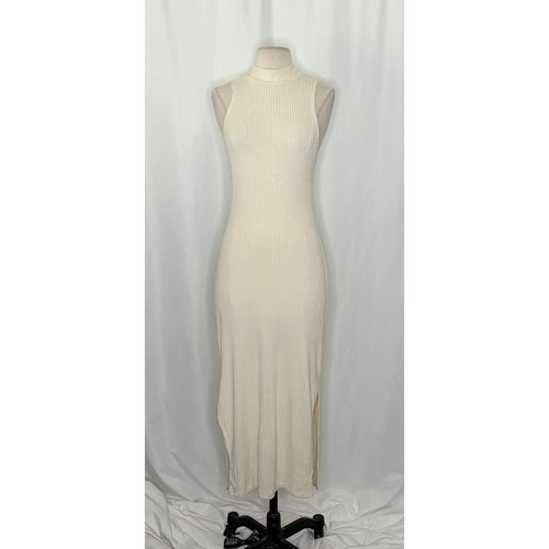 Anthropologie BEYOND YOGA Well Traveled Midi Dress Solid Ivory Ribbed Medium