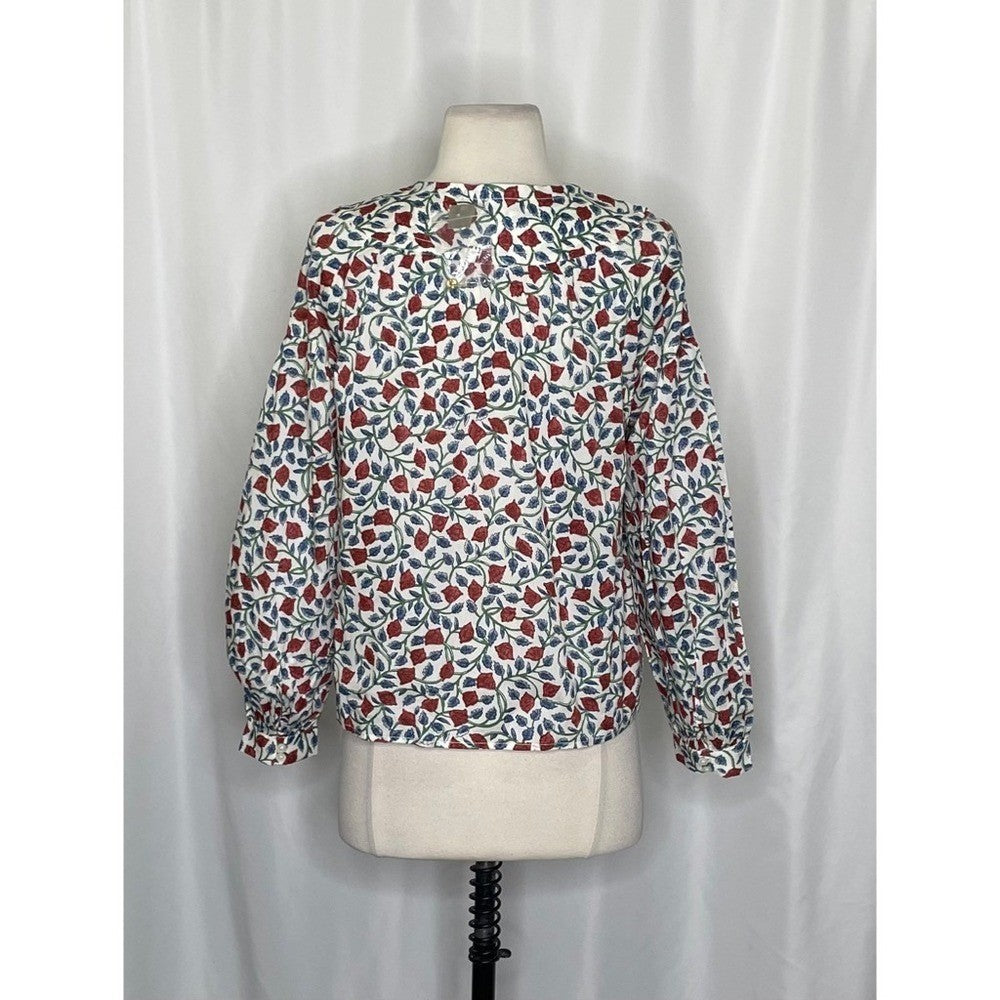 NWT!! J. CREW Shirred Popover Top Blouse Rosewood Floral Preppy Buttons X-Small