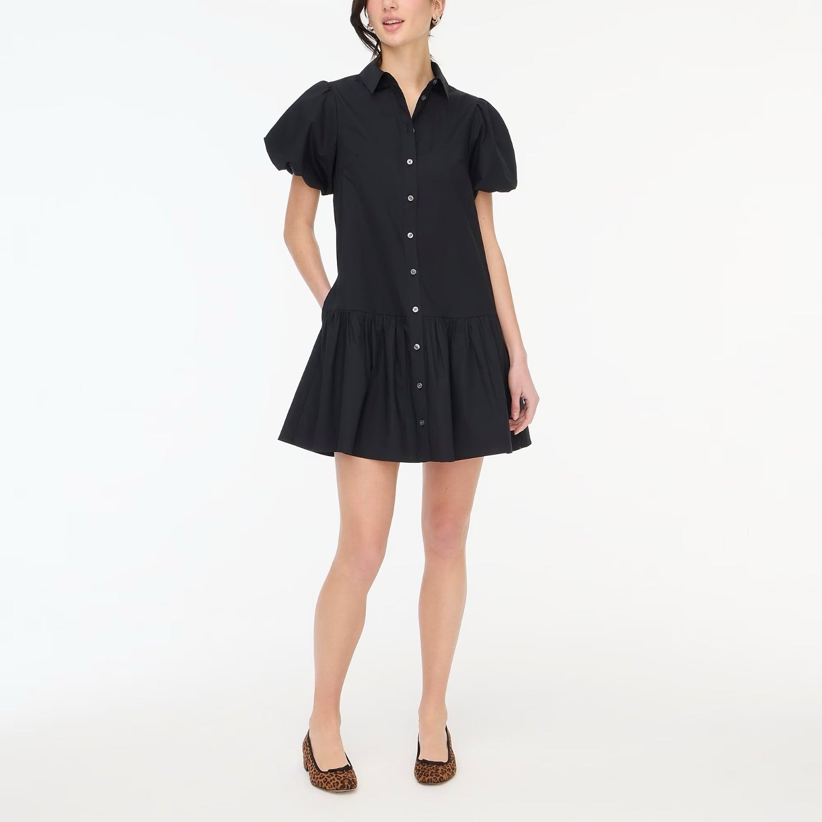 NWT!! J. CREW FACTORY Bubble Sleeve Shirtdress Solid Black Shirt Dress Size 8