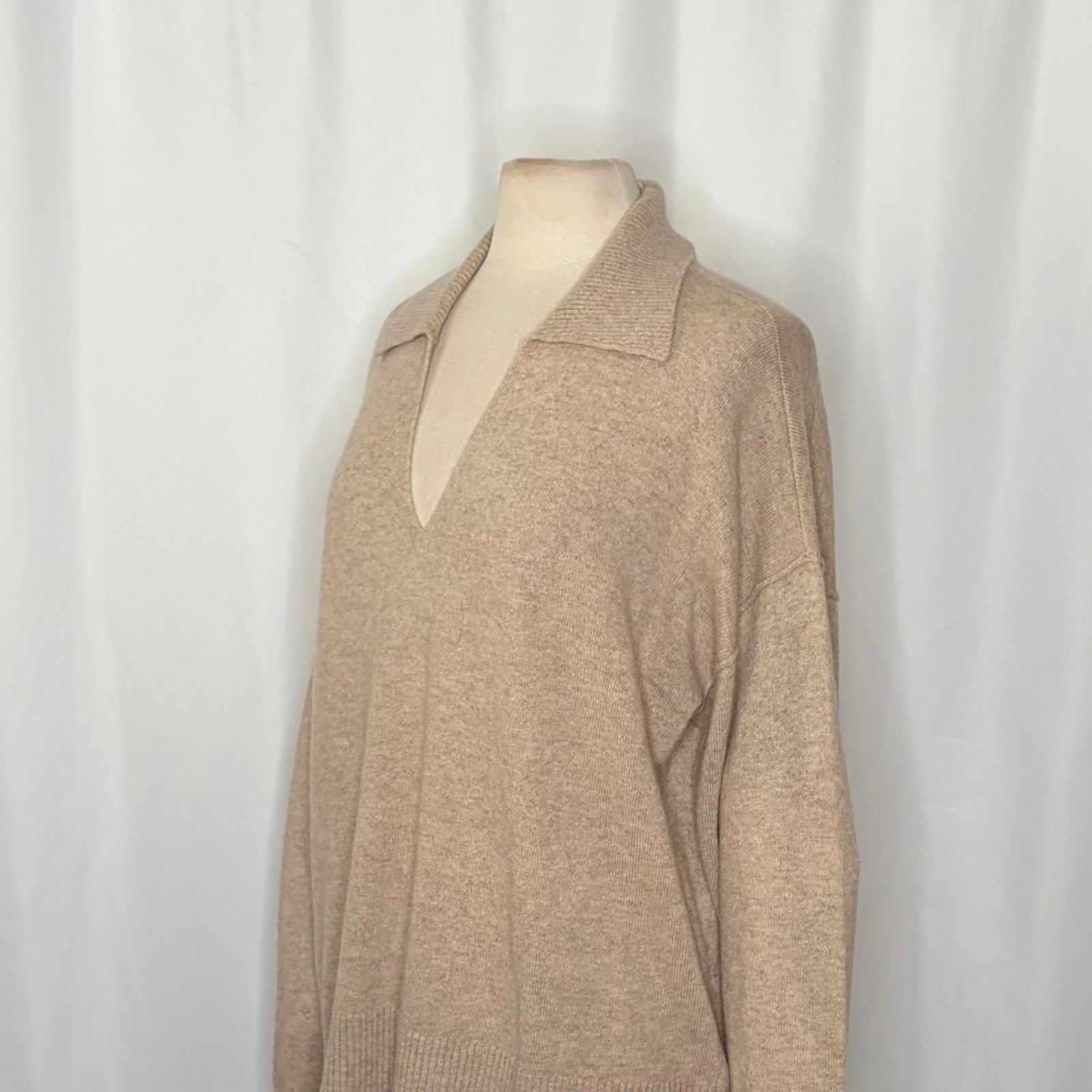 NWT!! FREE PEOPLE Eloura Cashmere Henley Sweater Solid Light Brown Tan X-Large