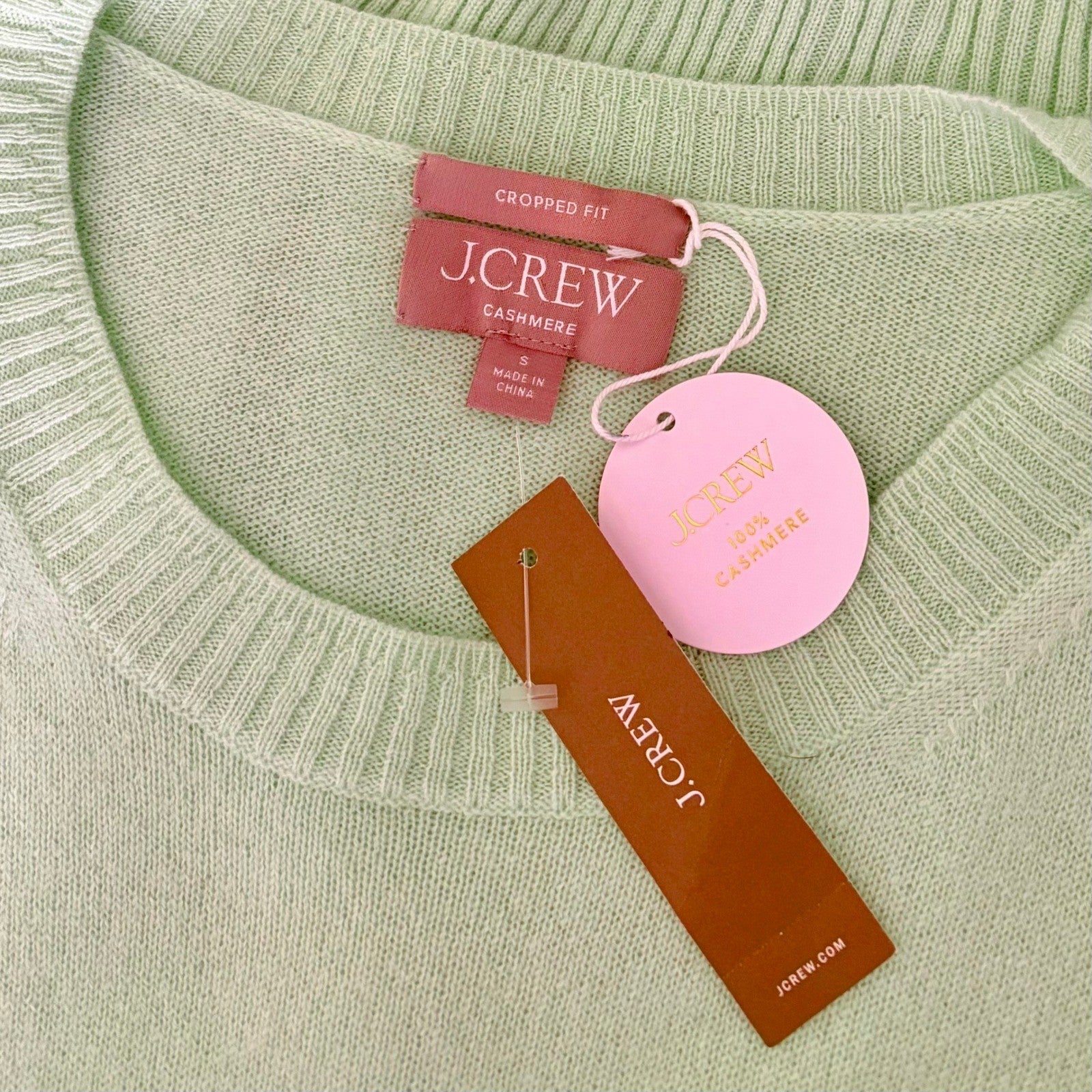 NWT!! J. CREW Cashmere Shrunken Crewneck Sweater Green Sheer Mint Knit Small