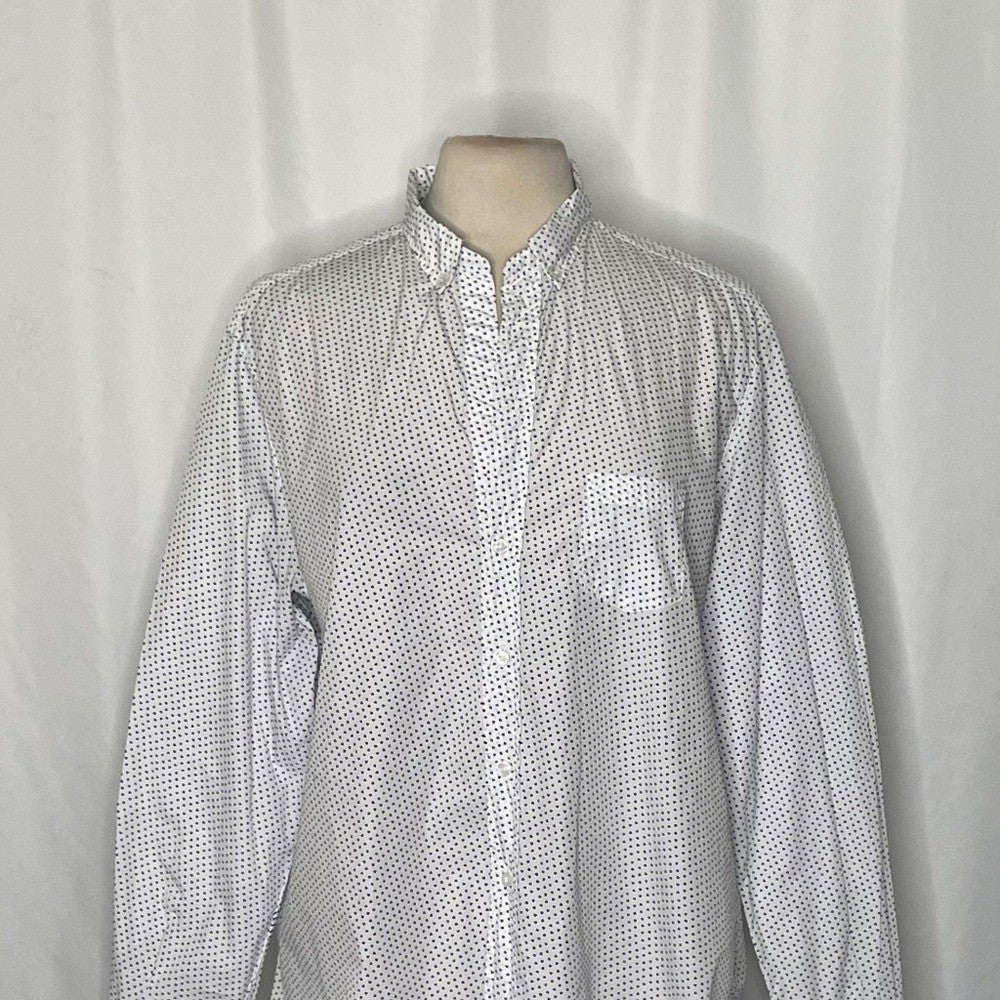 FRANK & EILEEN White Blue Heart Print Buttondown Shirt Top Academia Preppy Large