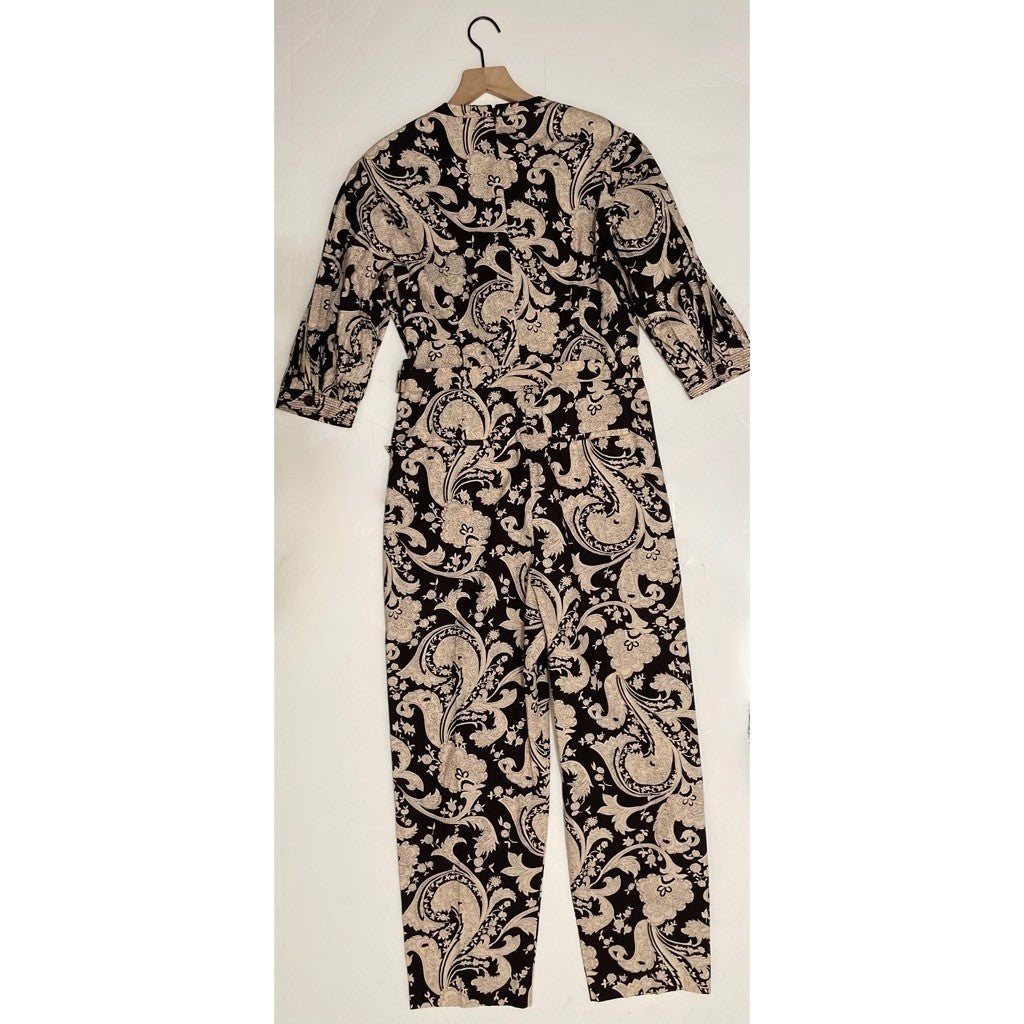 REBECCA TAYLOR Paisley Jumpsuit Scroll Paisley Espresso Belted Brown Medium