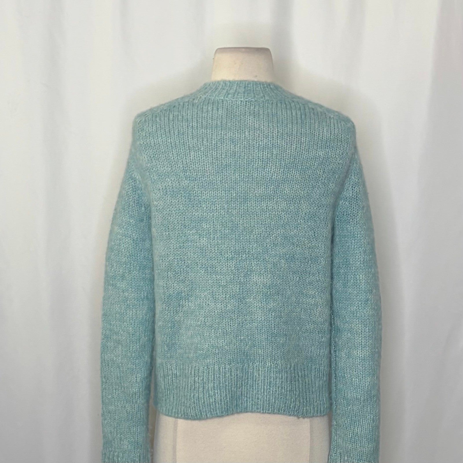VINCE Italian Marled Alpaca Wool Knit Crew Neck Cozy Sweater Aqua Blue Small