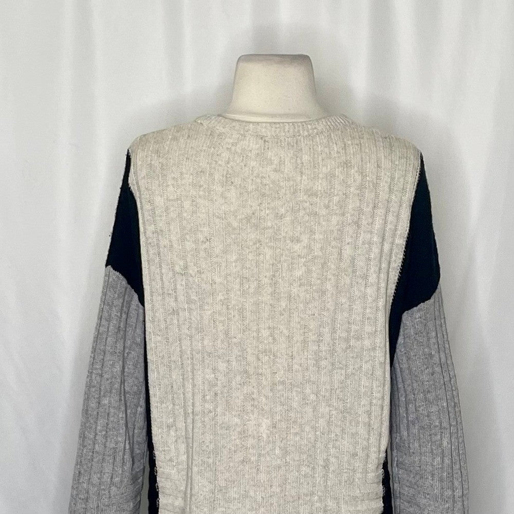 VINCE Cashmere Wool Colorblock Sweater Black Gray Ivory Intarsia Ribbed Small