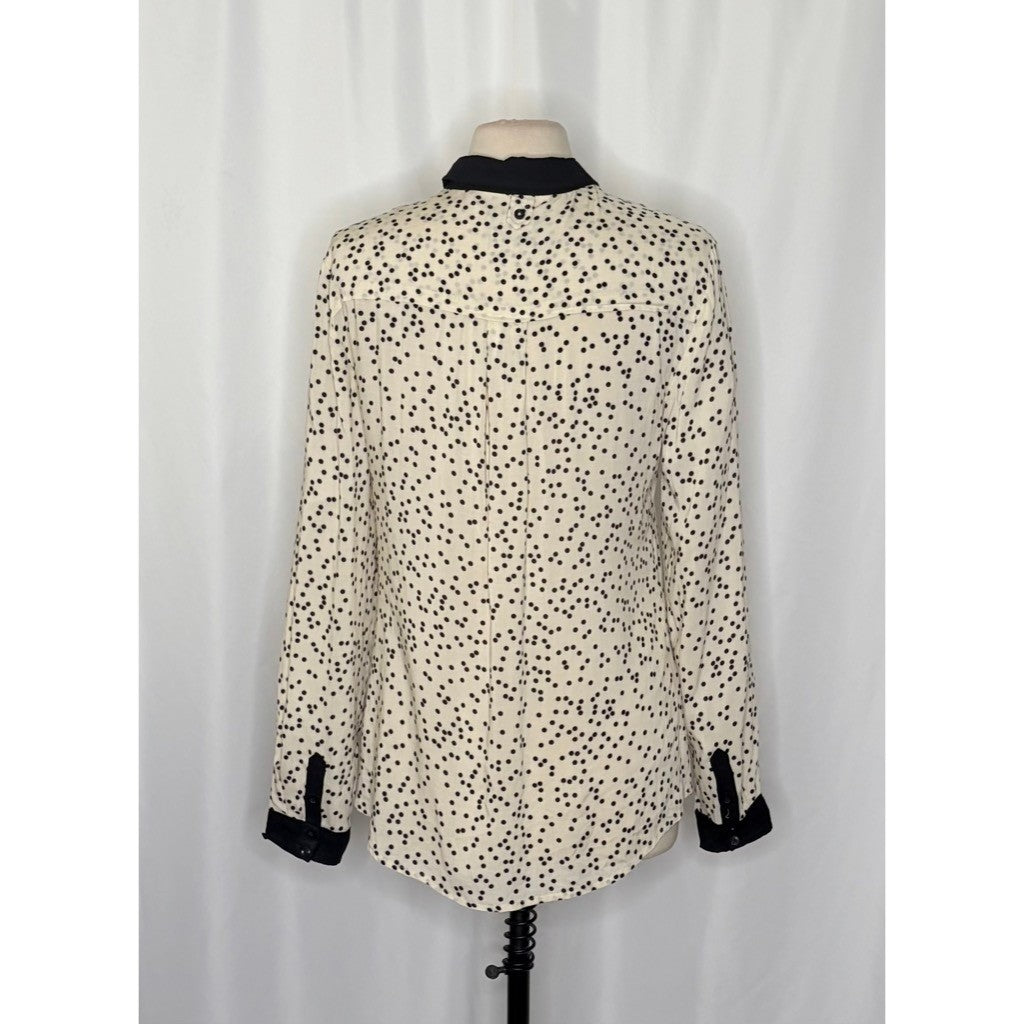Anthropologie MAEVE Bagatelle Buttondown Shirt Ivory Black Polka Dot Pockets 10