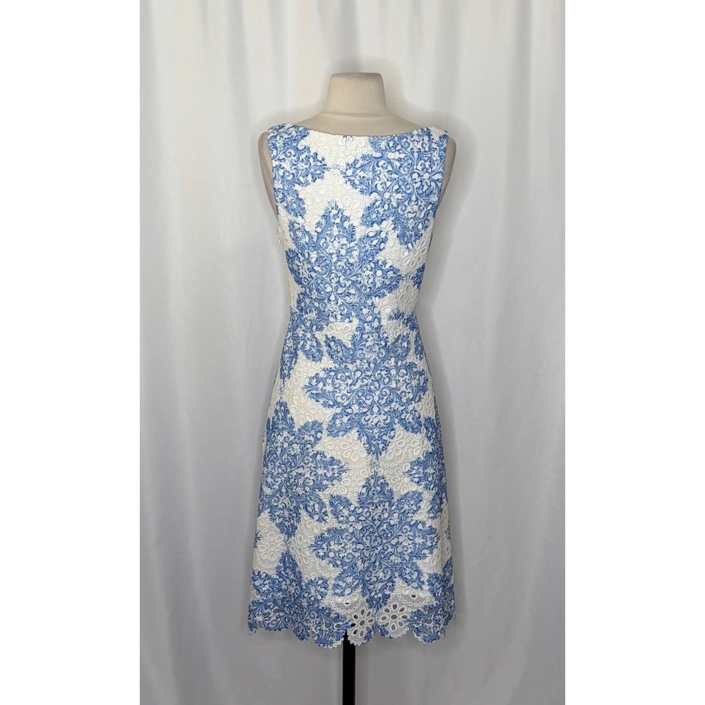 Anthropologie EVA FRANCO Starflower Scalloped Dress Blue White Lace Size 4