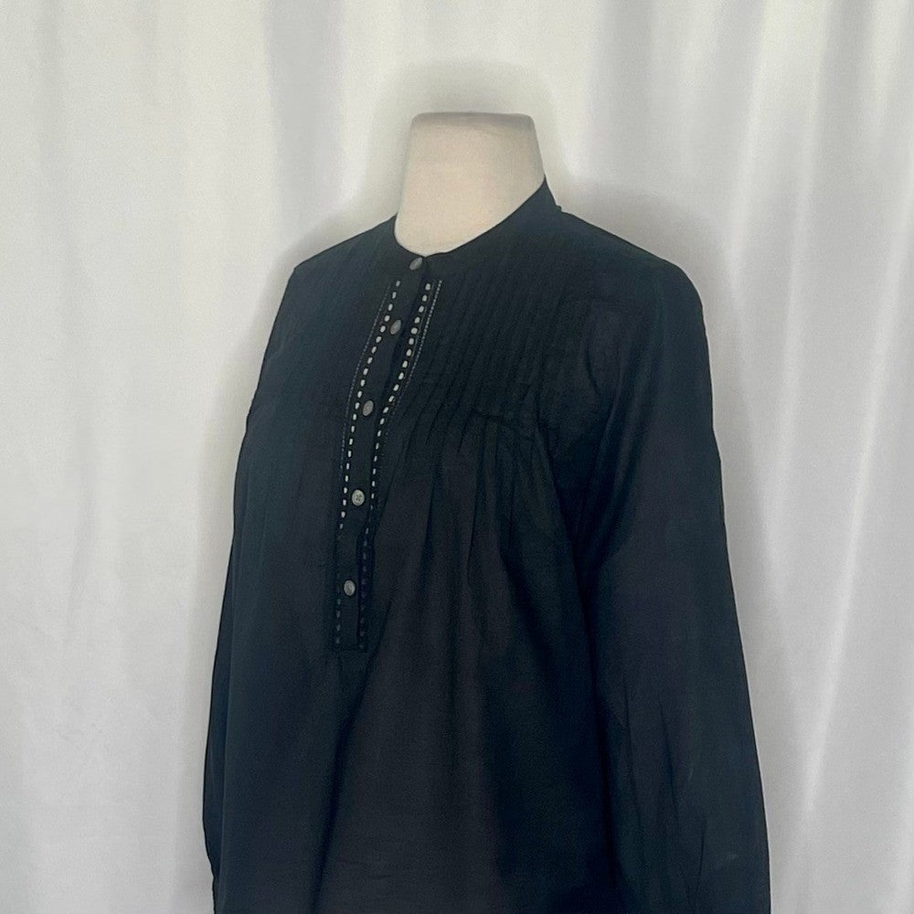 NEW!! J. CREW Pintuck Lace Trim Top Blouse Cotton Voile Solid Black Preppy Small